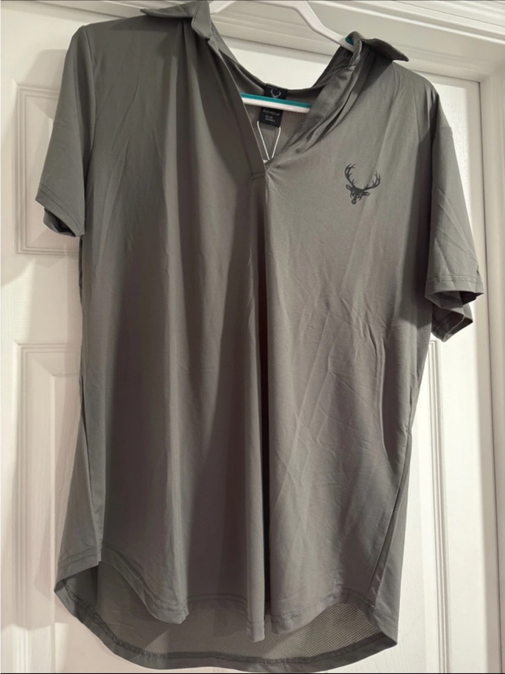 Women’s gray Short Sleeve Performance Polo with Stag Emblem